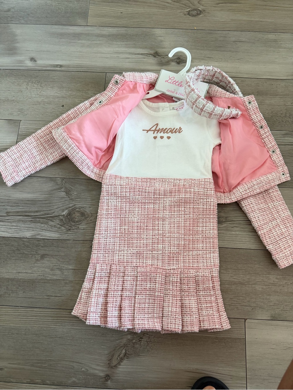 Little Lass Pink and White Tweed Dress Set